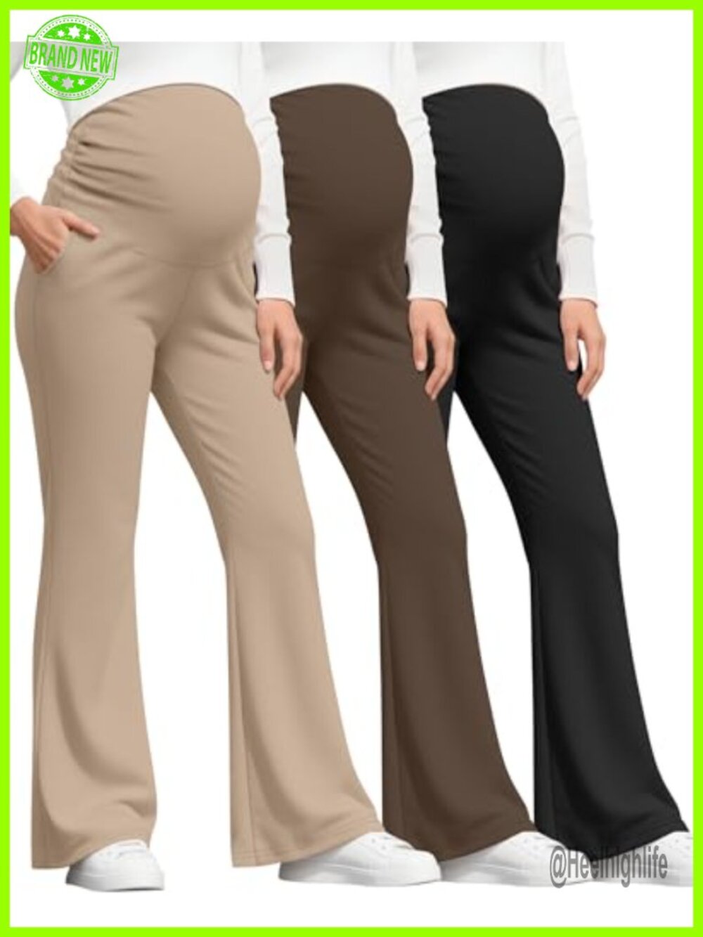 3 Pack Maternity Flare Bootcut Pants High Rise Full Belly Support Yoga Work